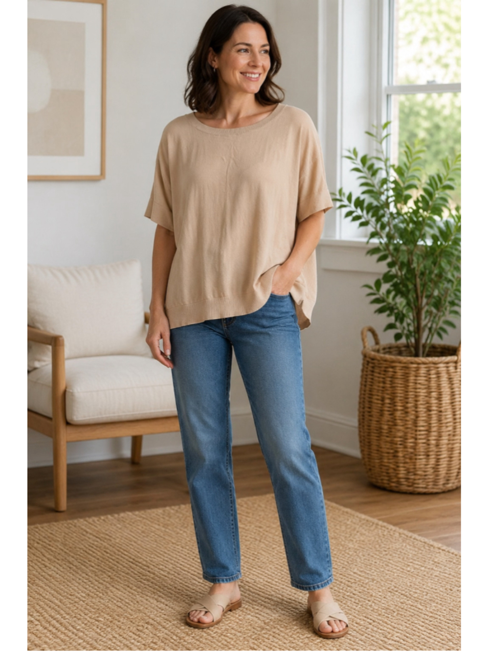 Lucky Brand Beige Lightweight Knit Top Women’s Size XL